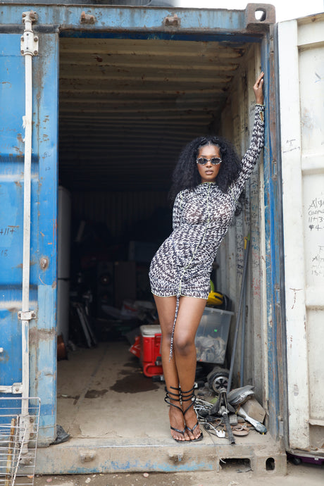 GRAFFITI MESH MINI DRESS